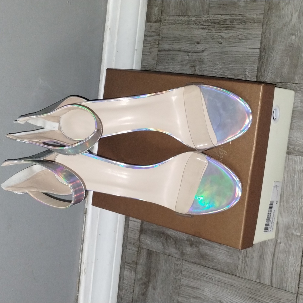 Only Makers  Ankle Strap Holographic Open Toe Prom/Wedding perfect**never worn**